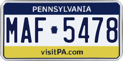 PA license plate MAF5478