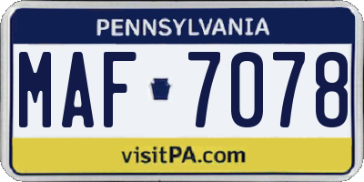 PA license plate MAF7078