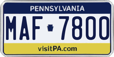 PA license plate MAF7800