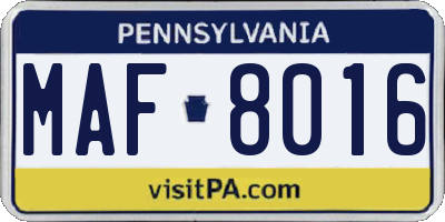 PA license plate MAF8016