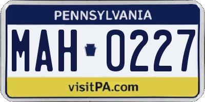 PA license plate MAH0227