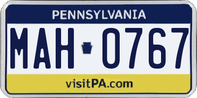 PA license plate MAH0767