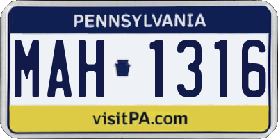 PA license plate MAH1316