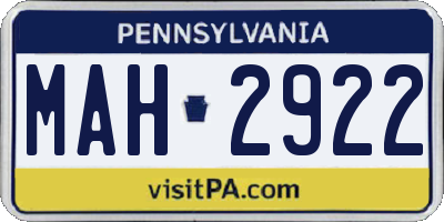 PA license plate MAH2922