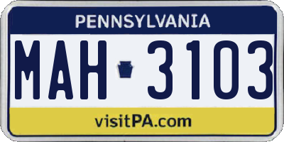 PA license plate MAH3103