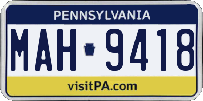 PA license plate MAH9418