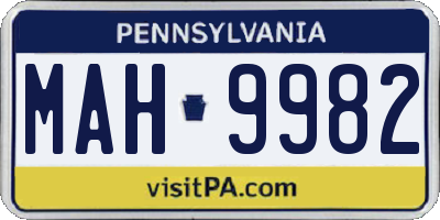 PA license plate MAH9982