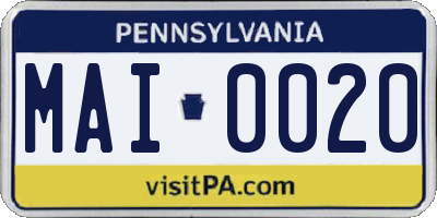 PA license plate MAI0020