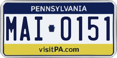 PA license plate MAI0151