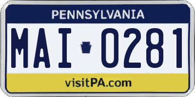 PA license plate MAI0281