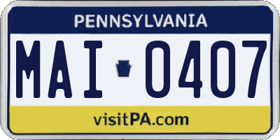 PA license plate MAI0407