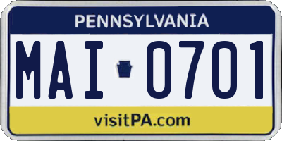 PA license plate MAI0701