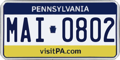 PA license plate MAI0802