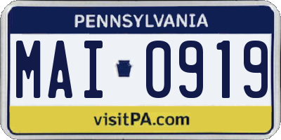 PA license plate MAI0919