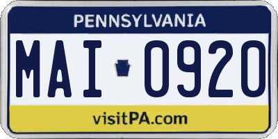 PA license plate MAI0920