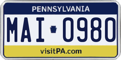 PA license plate MAI0980