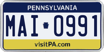 PA license plate MAI0991