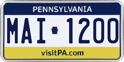 PA license plate MAI1200