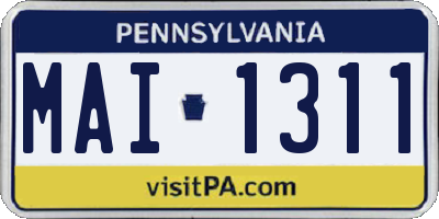 PA license plate MAI1311