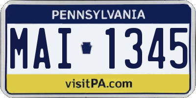 PA license plate MAI1345