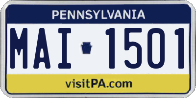 PA license plate MAI1501
