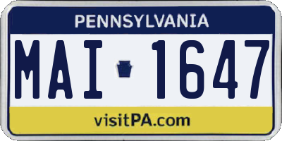 PA license plate MAI1647
