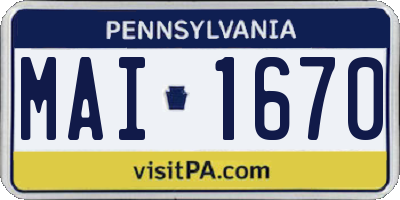 PA license plate MAI1670