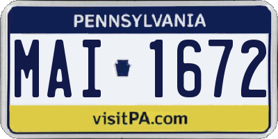 PA license plate MAI1672