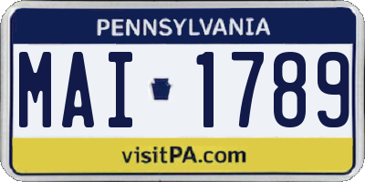 PA license plate MAI1789