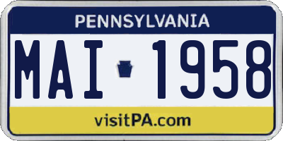 PA license plate MAI1958