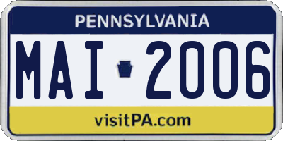 PA license plate MAI2006