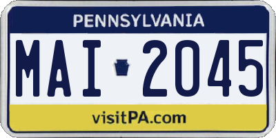 PA license plate MAI2045