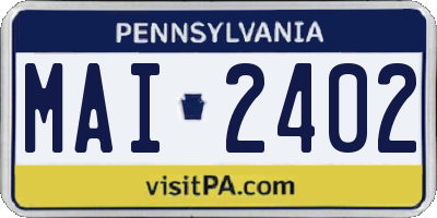 PA license plate MAI2402