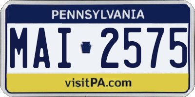 PA license plate MAI2575
