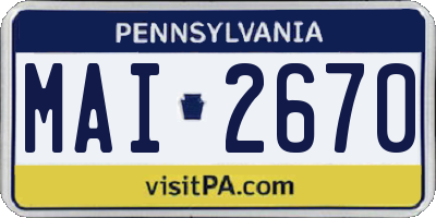 PA license plate MAI2670