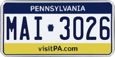 PA license plate MAI3026