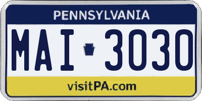 PA license plate MAI3030
