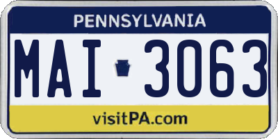 PA license plate MAI3063