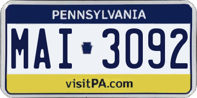 PA license plate MAI3092