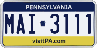 PA license plate MAI3111