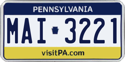 PA license plate MAI3221