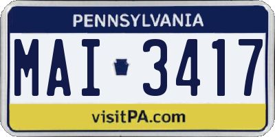 PA license plate MAI3417