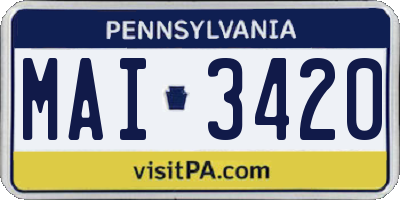 PA license plate MAI3420