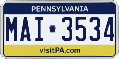 PA license plate MAI3534