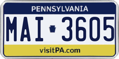 PA license plate MAI3605