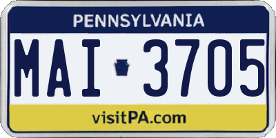 PA license plate MAI3705