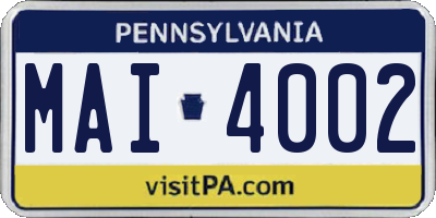PA license plate MAI4002