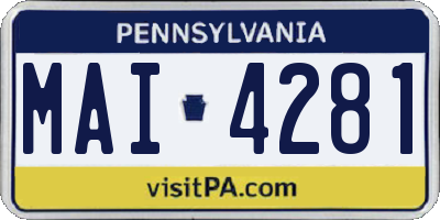 PA license plate MAI4281