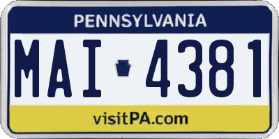 PA license plate MAI4381