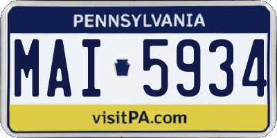 PA license plate MAI5934